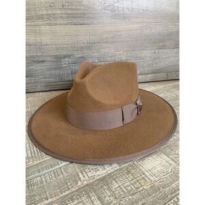 Stacy Adams Wool Fedora Hat Wide Brim Alligator Underneath Brown With Pin